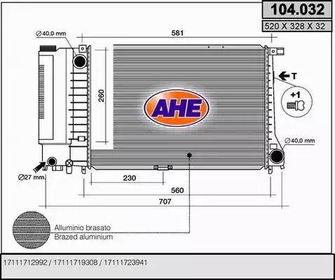 AHE 104.032 - Радиатор, охлаждение двигателя autospares.lv