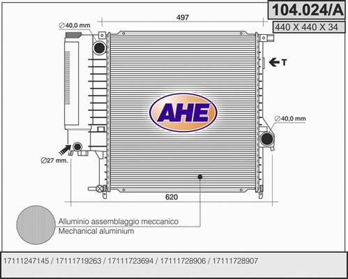 AHE 104.024/A - Радиатор, охлаждение двигателя autospares.lv