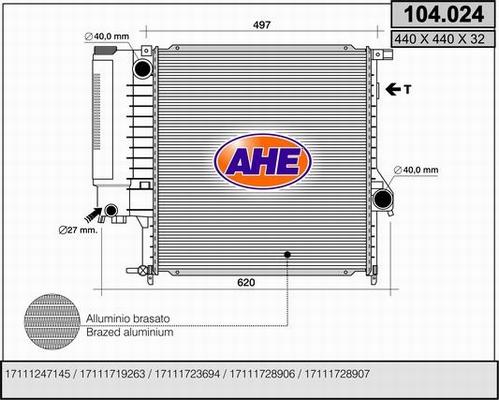 AHE 104.024 - Радиатор, охлаждение двигателя autospares.lv