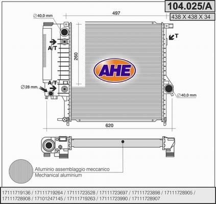 AHE 104.025/A - Радиатор, охлаждение двигателя autospares.lv