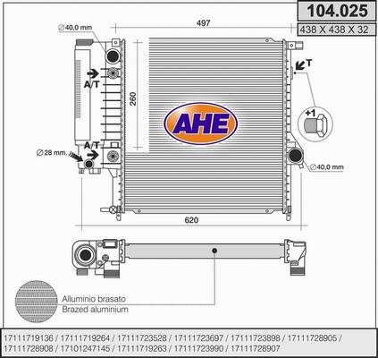 AHE 104.025 - Радиатор, охлаждение двигателя autospares.lv