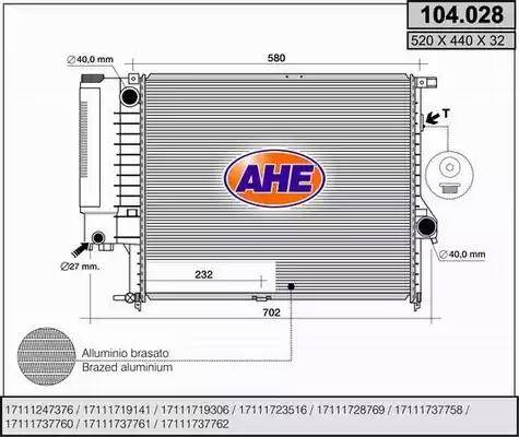 AHE 104.028 - Радиатор, охлаждение двигателя autospares.lv