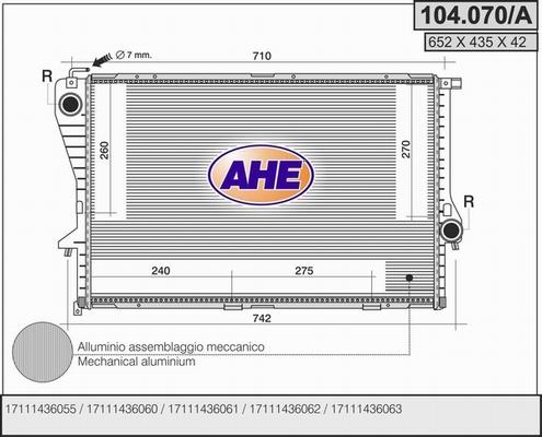 AHE 104.070/A - Радиатор, охлаждение двигателя autospares.lv