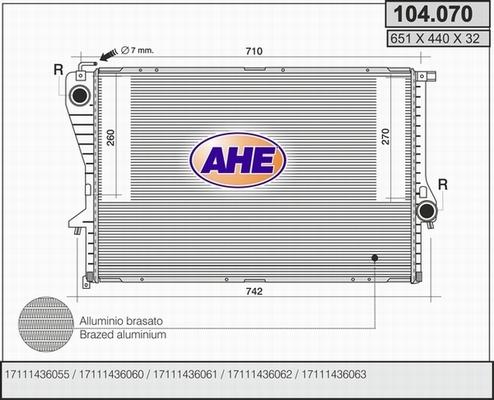 AHE 104.070 - Радиатор, охлаждение двигателя autospares.lv