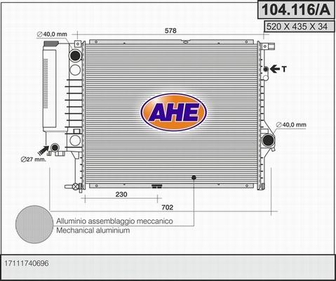AHE 104.116/A - Радиатор, охлаждение двигателя autospares.lv