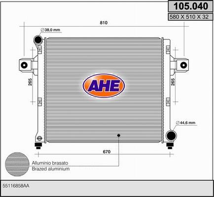 AHE 105.040 - Радиатор, охлаждение двигателя autospares.lv