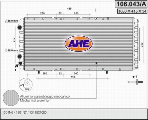 AHE 106.043/A - Радиатор, охлаждение двигателя autospares.lv