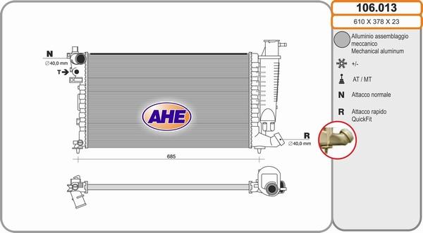 AHE 106.013 - Радиатор, охлаждение двигателя autospares.lv