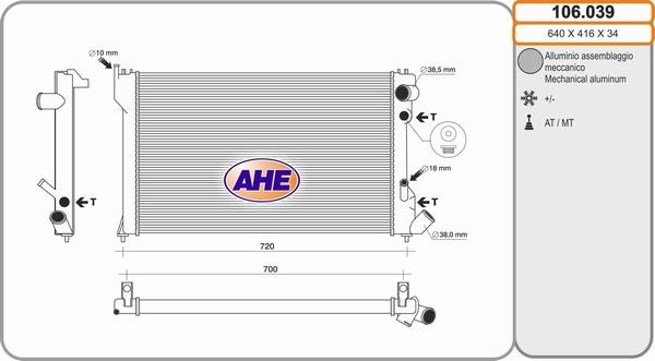 AHE 106.039 - Радиатор, охлаждение двигателя autospares.lv