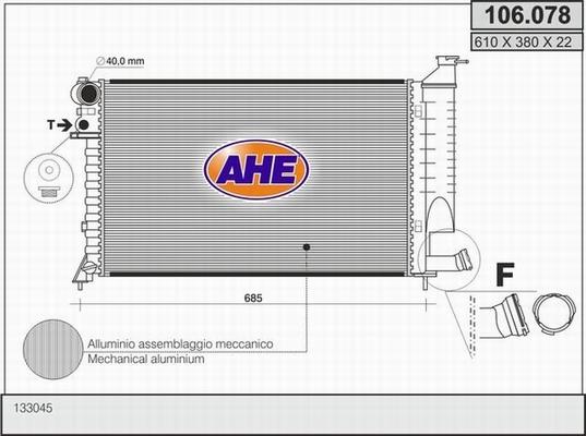 AHE 106.078 - Радиатор, охлаждение двигателя autospares.lv