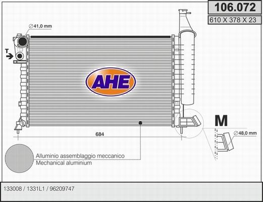 AHE 106.072 - Радиатор, охлаждение двигателя autospares.lv