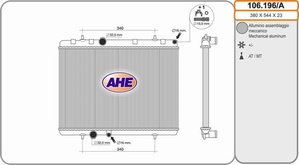 AHE 106.196/A - Радиатор, охлаждение двигателя autospares.lv