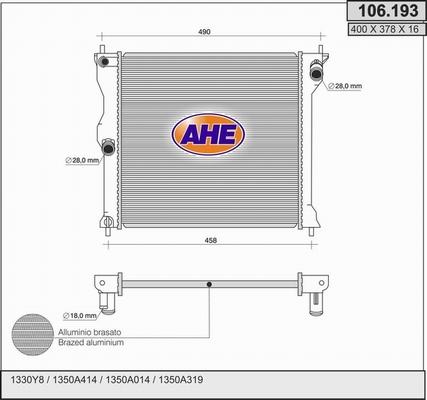 AHE 106.193 - Радиатор, охлаждение двигателя autospares.lv