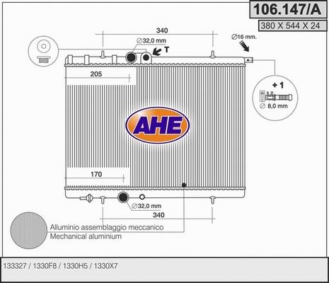 AHE 106.147/A - Радиатор, охлаждение двигателя autospares.lv