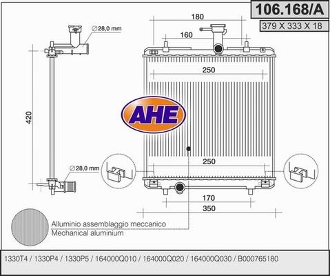 AHE 106.168/A - Радиатор, охлаждение двигателя autospares.lv