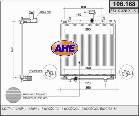 AHE 106.168 - Радиатор, охлаждение двигателя autospares.lv