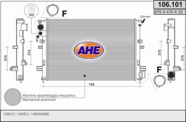 AHE 106.101 - Радиатор, охлаждение двигателя autospares.lv