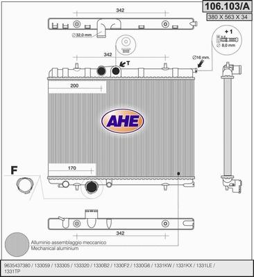 AHE 106.103/A - Радиатор, охлаждение двигателя autospares.lv