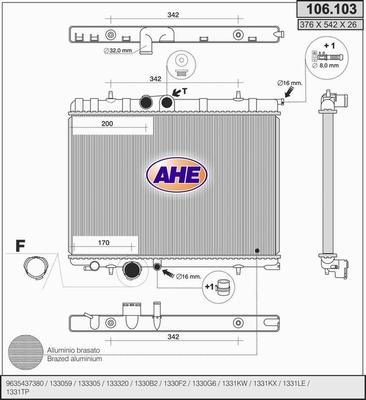 AHE 106.103 - Радиатор, охлаждение двигателя autospares.lv