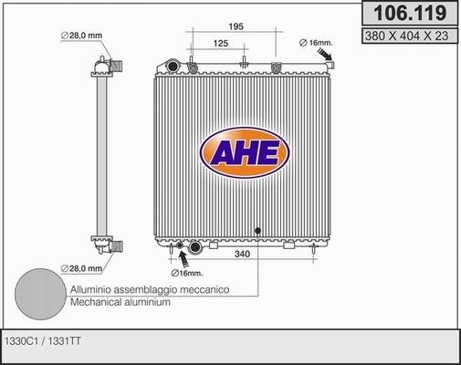 AHE 106.119 - Радиатор, охлаждение двигателя autospares.lv