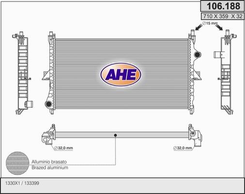 AHE 106.188 - Радиатор, охлаждение двигателя autospares.lv