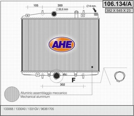 AHE 106.134/A - Радиатор, охлаждение двигателя autospares.lv