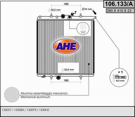 AHE 106.133/A - Радиатор, охлаждение двигателя autospares.lv