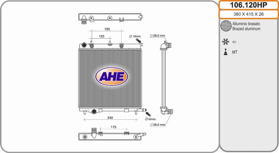 AHE 106.120HP - Радиатор, охлаждение двигателя autospares.lv