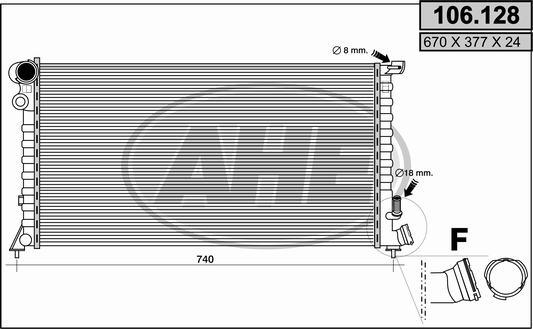 AHE 106.128 - Радиатор, охлаждение двигателя autospares.lv