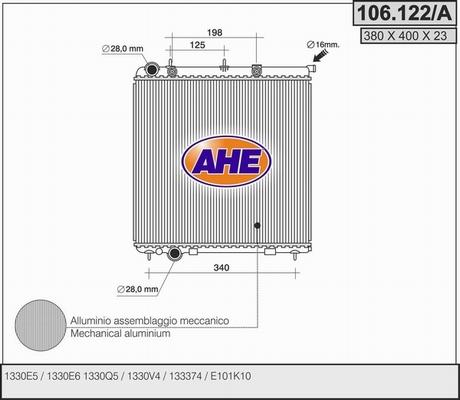 AHE 106.122/A - Радиатор, охлаждение двигателя autospares.lv