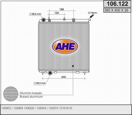 AHE 106.122 - Радиатор, охлаждение двигателя autospares.lv