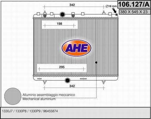 AHE 106.127/A - Радиатор, охлаждение двигателя autospares.lv