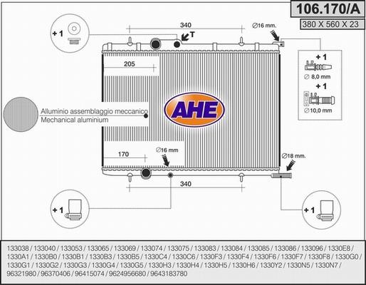 AHE 106.170/A - Радиатор, охлаждение двигателя autospares.lv