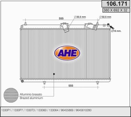 AHE 106.171 - Радиатор, охлаждение двигателя autospares.lv