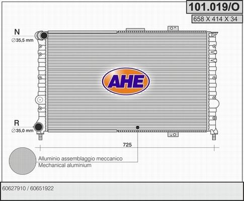 AHE 101.019/O - Радиатор, охлаждение двигателя autospares.lv