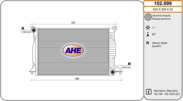 AHE 102.099 - Радиатор, охлаждение двигателя autospares.lv