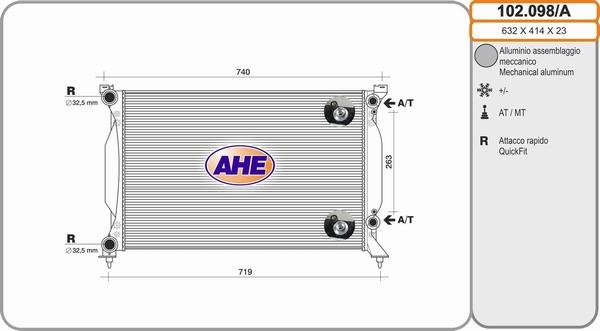 AHE 102.098/A - Радиатор, охлаждение двигателя autospares.lv