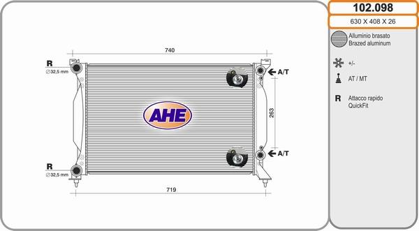 AHE 102.098 - Радиатор, охлаждение двигателя autospares.lv
