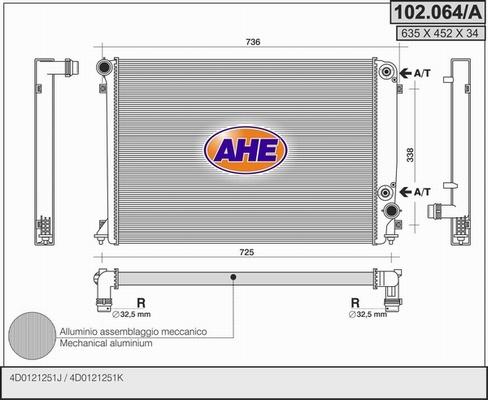 AHE 102.064/A - Радиатор, охлаждение двигателя autospares.lv