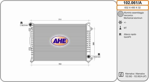 AHE 102.061/A - Радиатор, охлаждение двигателя autospares.lv