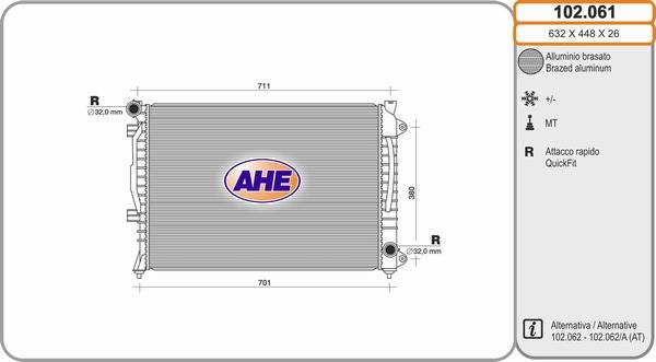 AHE 102.061 - Радиатор, охлаждение двигателя autospares.lv
