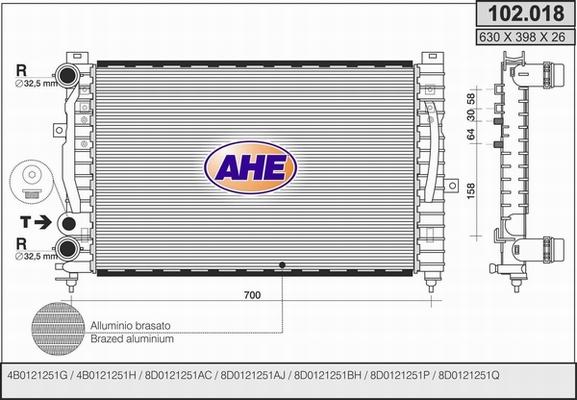 AHE 102.018 - Радиатор, охлаждение двигателя autospares.lv