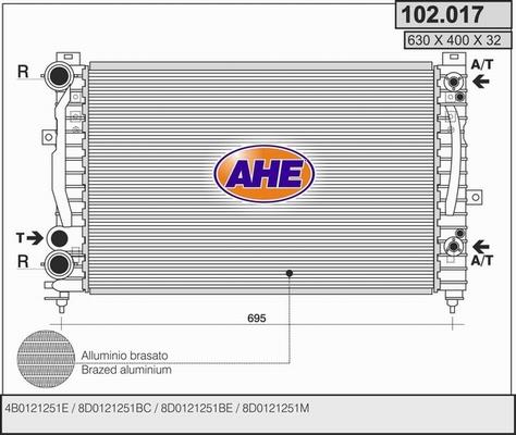 AHE 102.017 - Радиатор, охлаждение двигателя autospares.lv