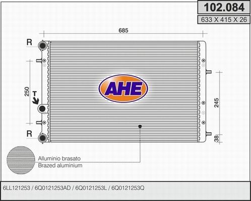 AHE 102.084 - Радиатор, охлаждение двигателя autospares.lv