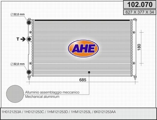 AHE 102.070 - Радиатор, охлаждение двигателя autospares.lv