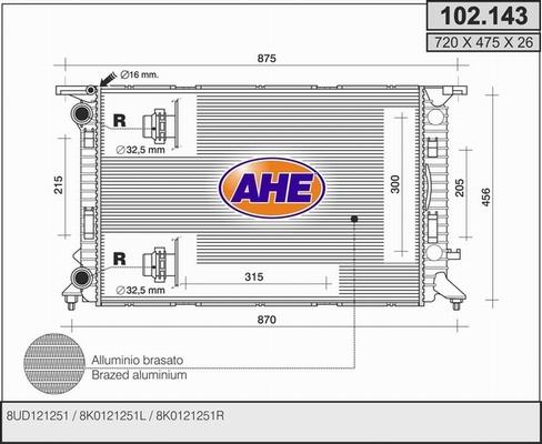 AHE 102.143 - Радиатор, охлаждение двигателя autospares.lv