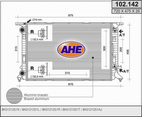 AHE 102.142 - Радиатор, охлаждение двигателя autospares.lv