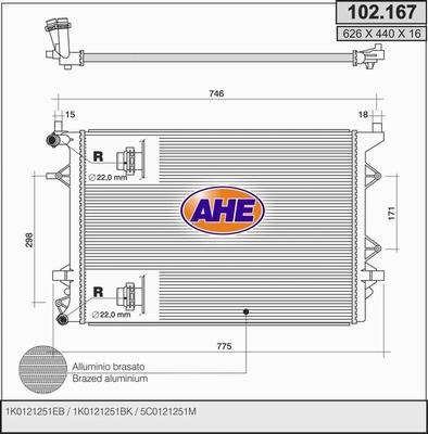 AHE 102.167 - Радиатор, охлаждение двигателя autospares.lv