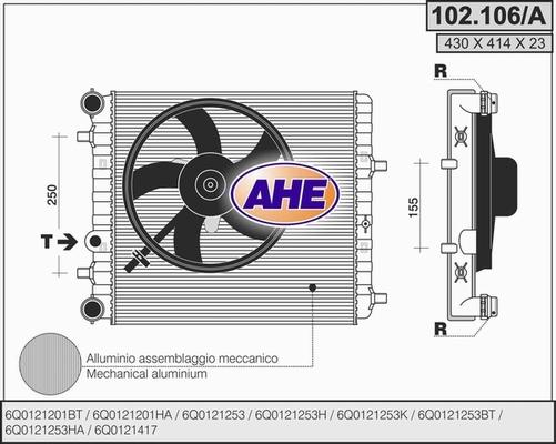 AHE 102.106/A - Радиатор, охлаждение двигателя autospares.lv