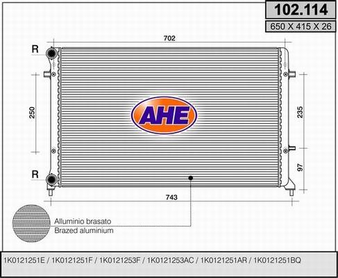 AHE 102.114 - Радиатор, охлаждение двигателя autospares.lv